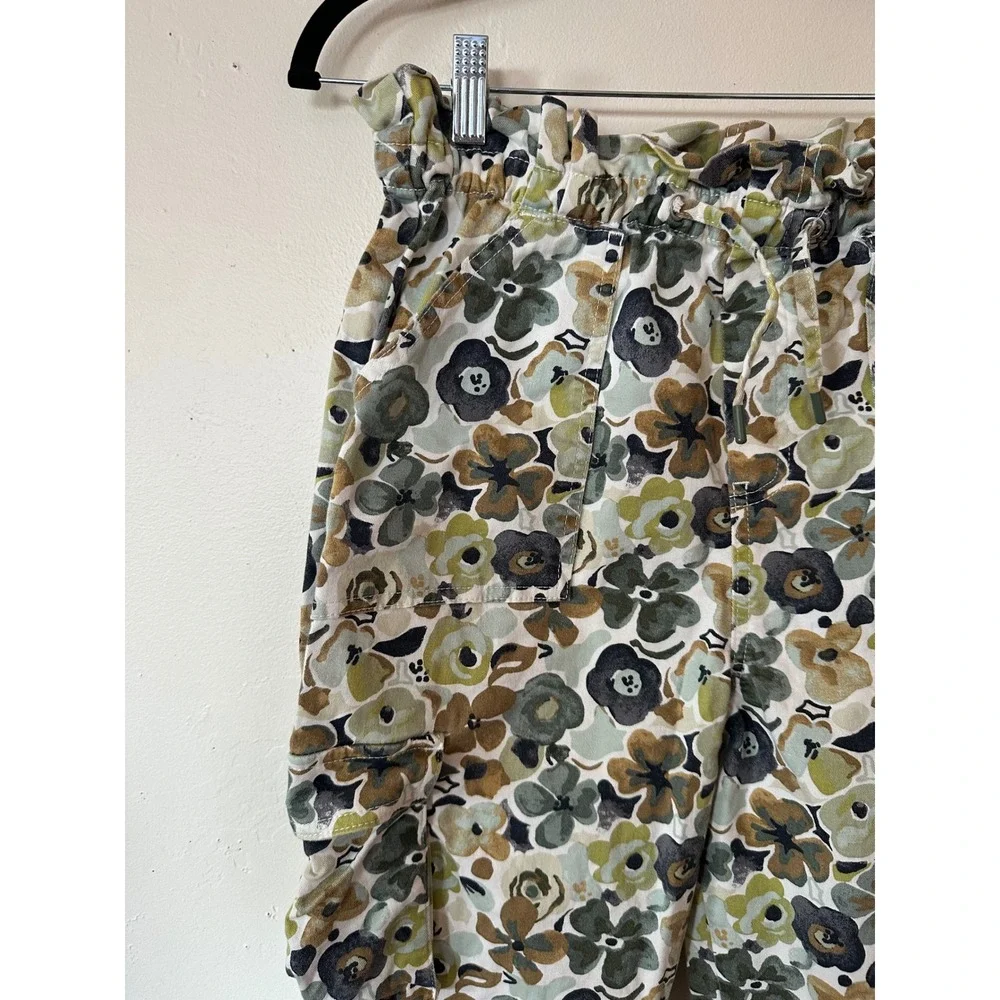 Free Assembly Floral Paperbag Waist Cargo Pants Olive Green Tan XL 14/16